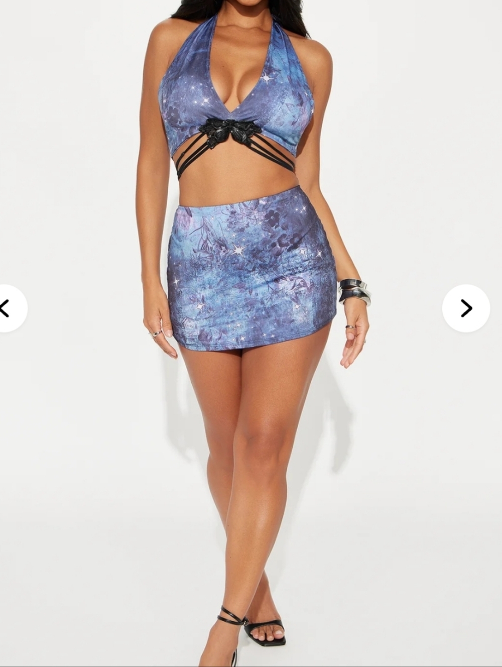 Fashion Nova Violet & Blue Galaxy Halter Mini Skirt Set
